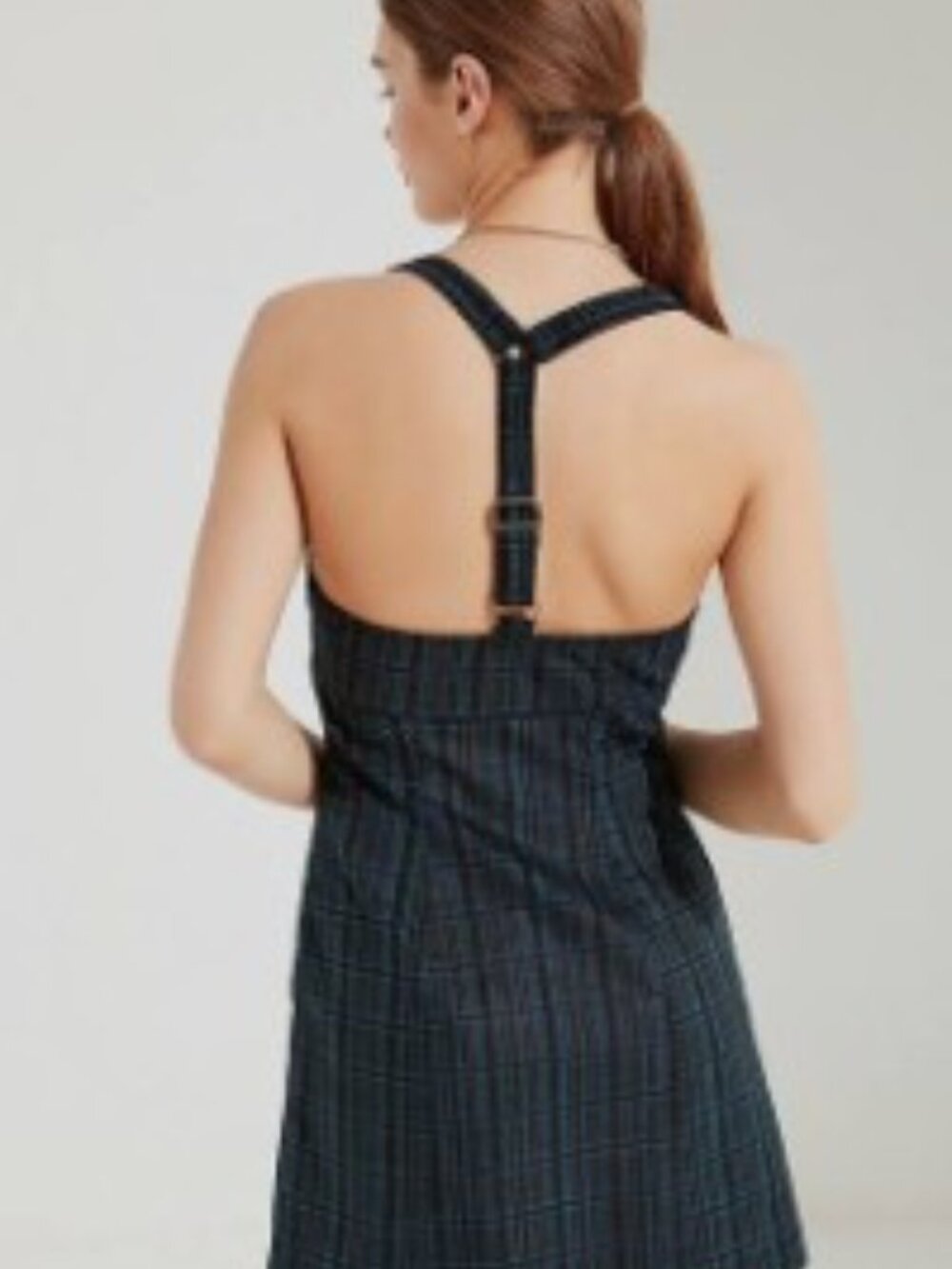 Urban Outfitters Torin Empire-Waist Blue Check Corduroy Dress- Extra Small